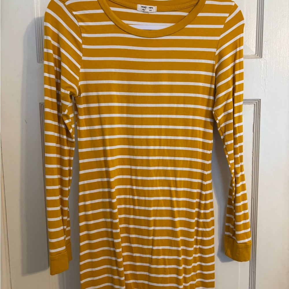 Mustard Striped Long Sleeve Dress
